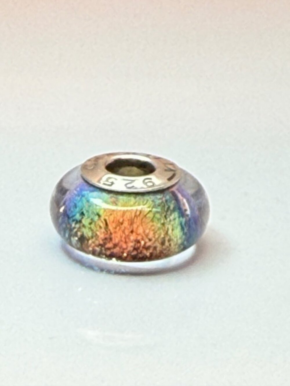 Retired Chamilia OB-172 Blue Rainbow Iridescent Murano Glass Charm 925
